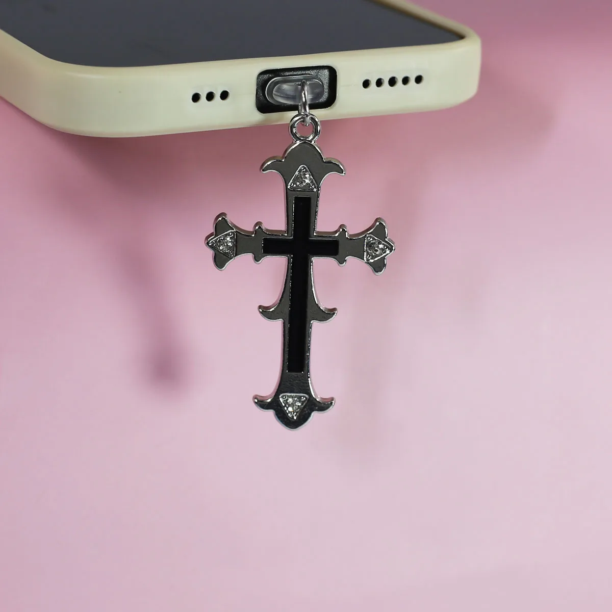 Mobile Phone Dust Plug Hanging Accessory Pendant Crystal Cross Peace And Blessing Accessories Decorations For IPhone Type-c