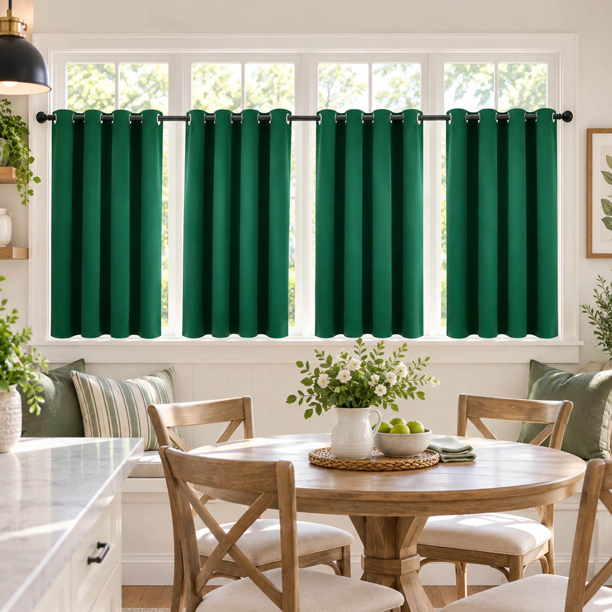 4 Pcs 100% Blackout Curtains for Bedroom Living Room, Thermal Insulated Waterproof Room Divider Drapes, Double-Sided Green & Black