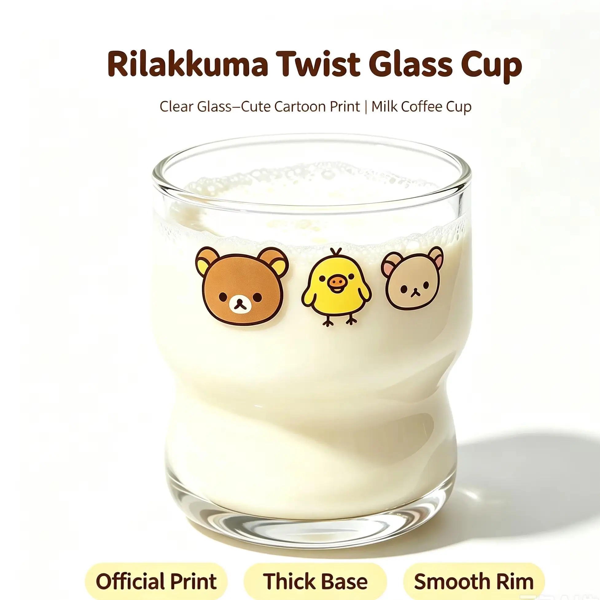Mignon verre transparent Rilakkuma pour la maison, idéal pour le lait, le café et les jus