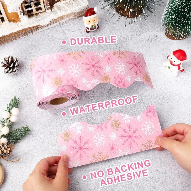 Snowflakes Pattern Border Trim Wall Sticker 65ft Length for Chalkboard Bulletin Board Notice Board Christmas Decoration  D2RC