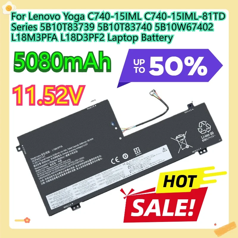 For Lenovo Yoga C740-15IML C740-15IML-81TD Series 5B10T83739 5B10T83740 5B10W67402 L18M3PFA L18D3PF2 Laptop Battery