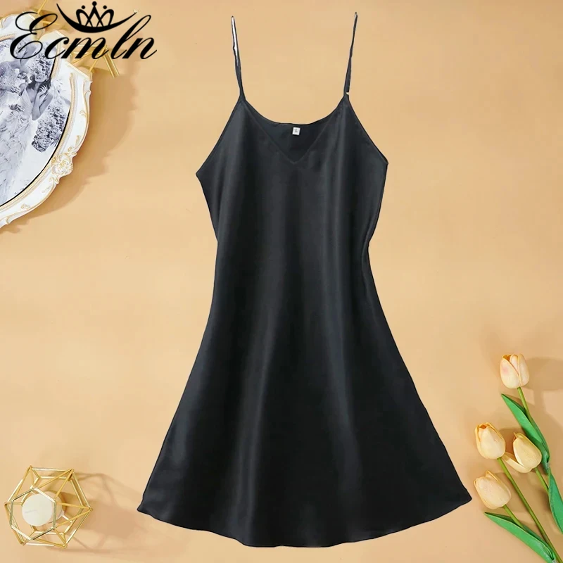 ECMLN-vestido de noche de satén de seda para mujer, camisón Sexy sin mangas con cuello en V, ropa de dormir de talla grande, M-2XL