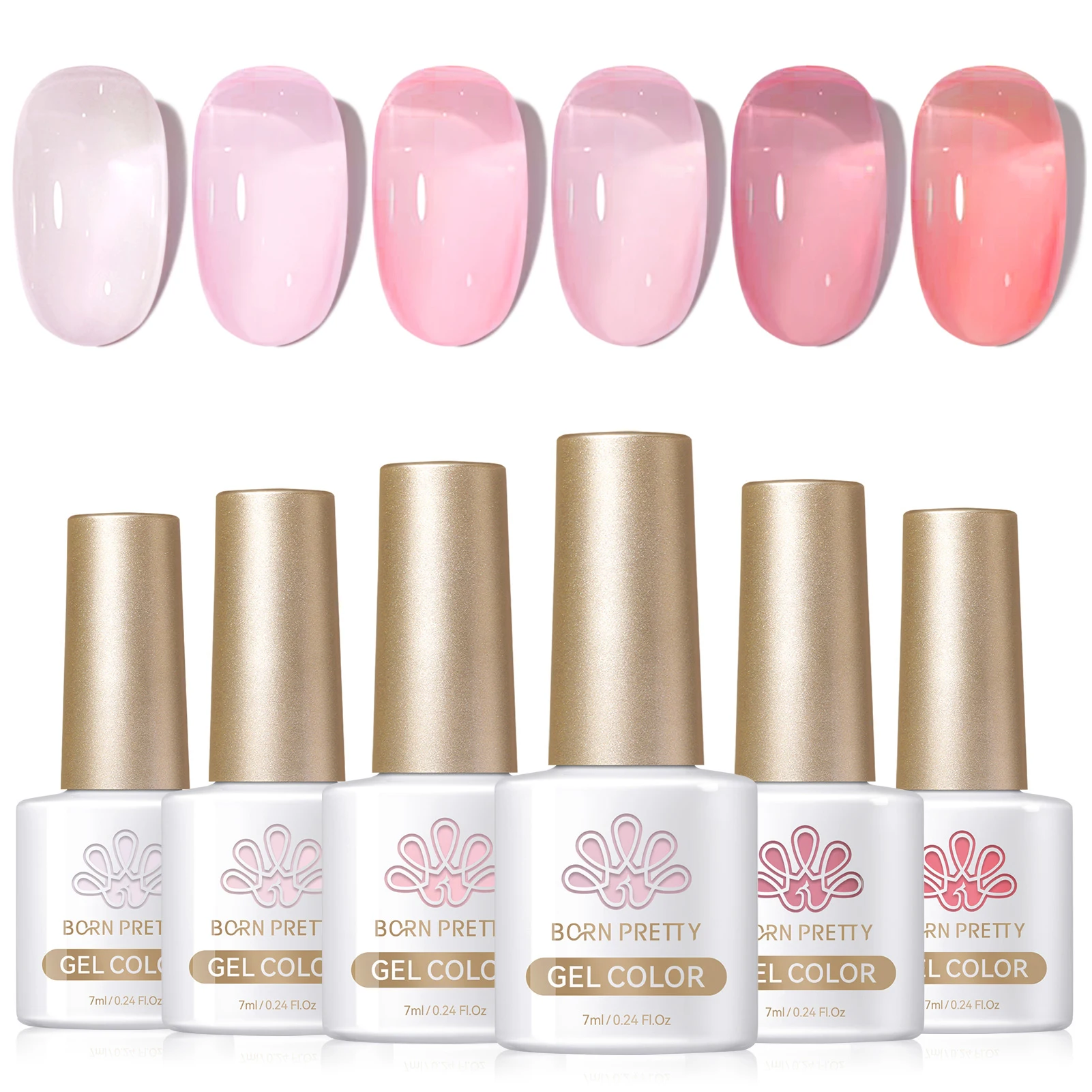 BORN PRETTY 6pcs Crystal Pink Gel Nail Polish Set Jelly Amber Nude Winter Semi Permanent Soak Off UV LED Varnish Manicure Kits