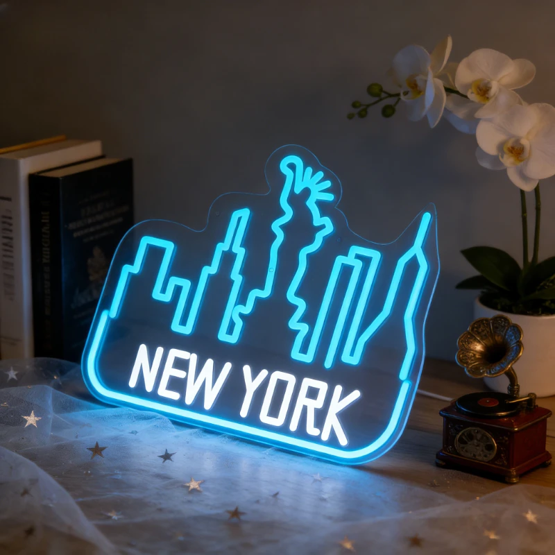 

New York Neon Sign LED Night Light USB Rechargeable City Skyline Decor Lamp for Bedroom Living Room Bar Gifts for Travelers