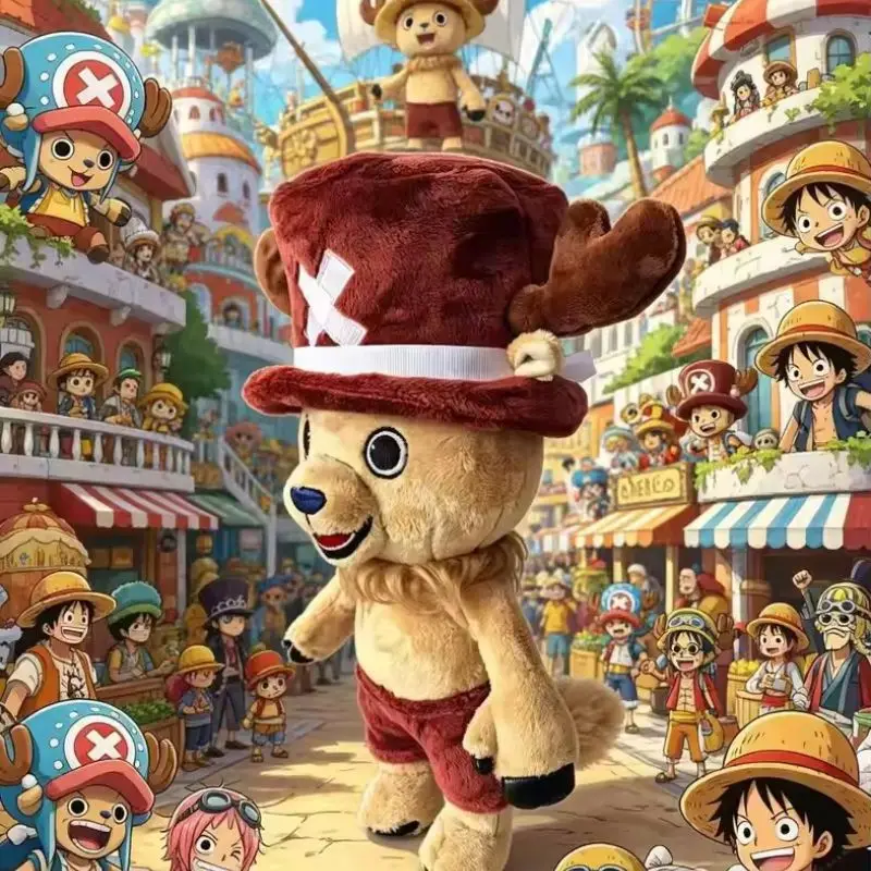 Bandai Anime One Piece Tony Chopper Plush Doll Cute Ship Doctor Deer with Pink Hat Anime Peripherals Toy Birthday Christmas Gift