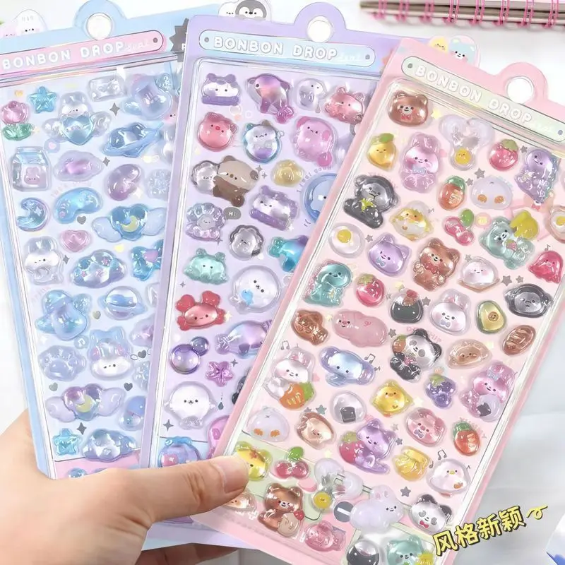 Bonbon Drop 3D Puffy Stickers Cute Cartoon Crystal Diamond Stickers For Diy Scrapbook Journal Decoration