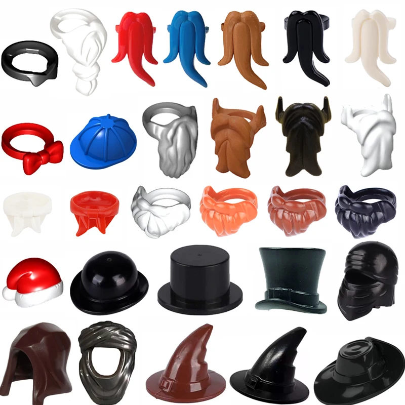 

MOC шляпа, фигурка бороды, аксессуары, строительные блоки, шляпа волшебника, Санта-Клаус, шарф для бороды, маска, костюм, галстук, сборка, кирпичи, игрушки, подарок T02