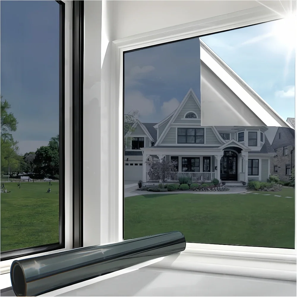 Black Silvery Mirror Film Light-blocking and One-sided Mirror Effect for Sun Protection Static Cling Application UV protection