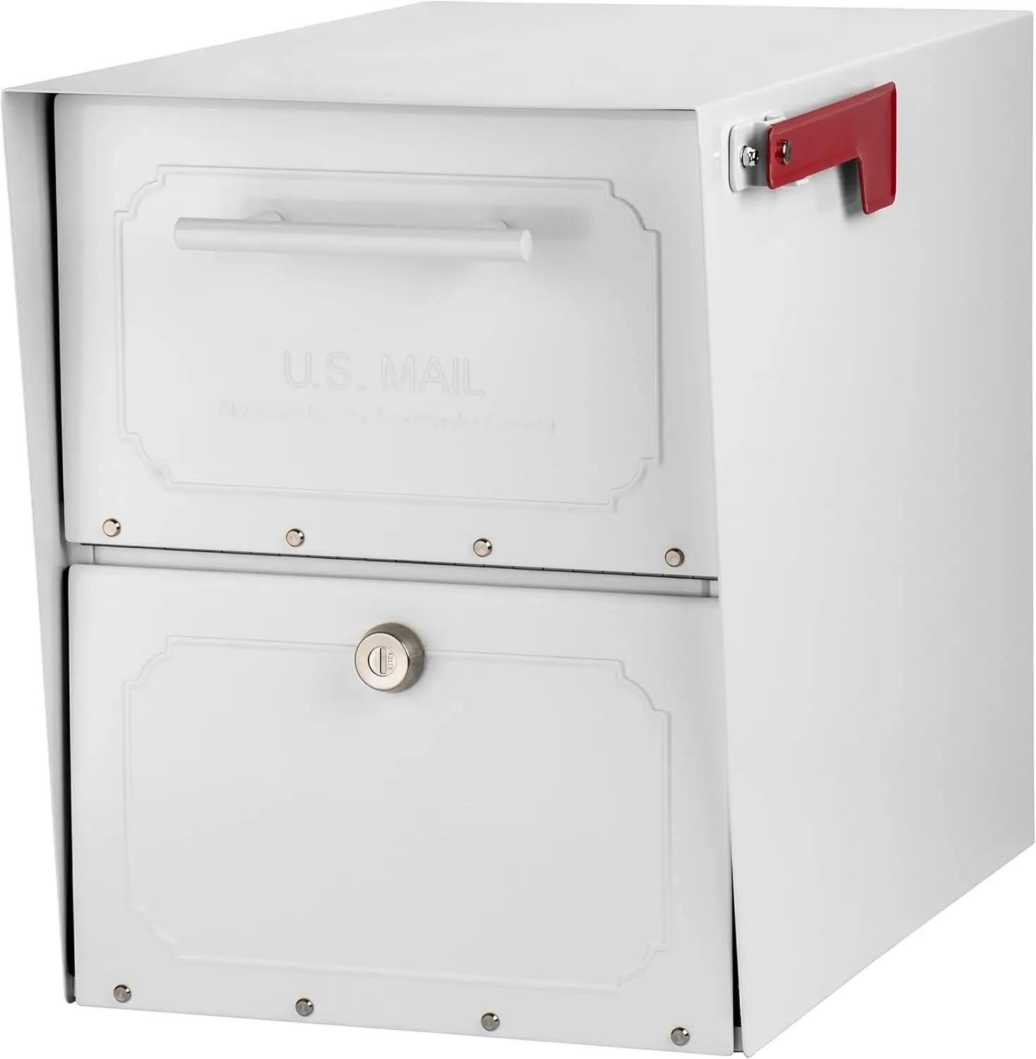 Architectural Mailboxes Oasis Classic Large High Security Parcel Post-Mount Mailbox White Lock Hopper and Baffle