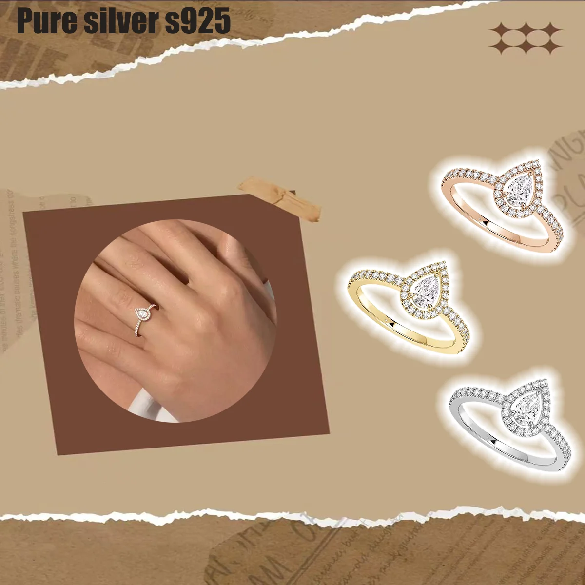

Pure silver s925 ring Personalized, fashionable, high-end droplet shaped design, jewelry accessories
