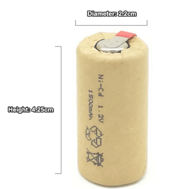 10PCS 1.2V 1500mAh Rechargeable Battery Sub C NI-CD Cell with Welding Tabs for Electric Drill Screwdriver Real Capacity