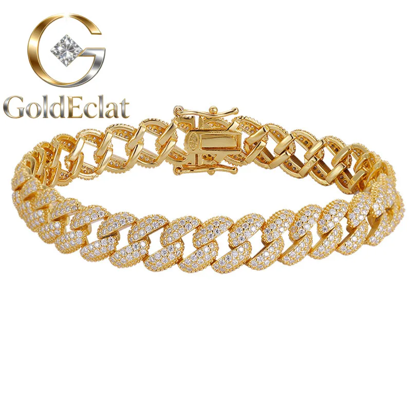 GoldEclat  Luxury Solid Platinum PT950 18K gold Men's and Women's Full Diamond Moissanite Cuban Chain Bracelet Hip Hop Bracelet
