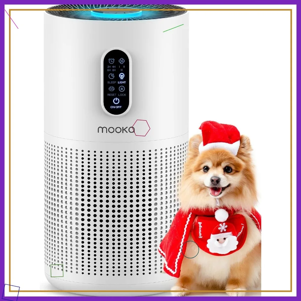 

Очиститель воздуха для большой комнаты до 1500 футов с HEPA-фильтром, ароматерапией и ночником, тихий 20 дБ для спальни, домашних животных, офиса