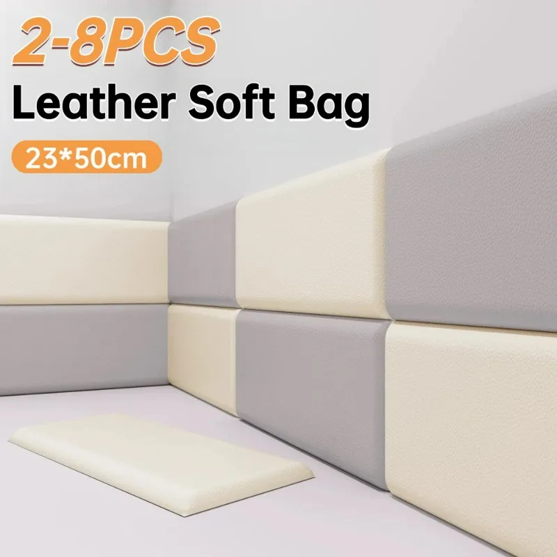 3D Wall Stickers Kids Anti-collision Leather Self Adhesive Soft Bag Living Room Decoration Peel and Stick Headboard Wall Panels