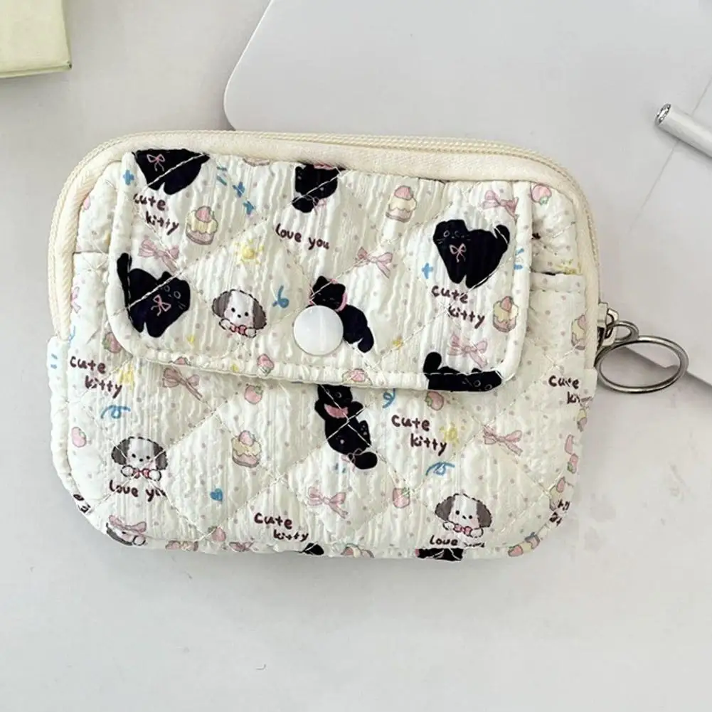 Cute Cartoon Print Mini Canvas Coin Purse Multifuctional Style Korean Lipstick Card Jewelry Packing Bag Small Holder Bag E6X5