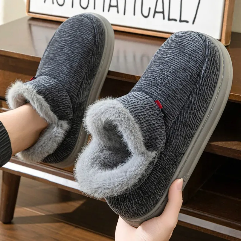 House Winter Slipper Man Warm Fuzzy Fur Plush Non Slip Indoor Male Lazy Footwear Bedroom Home Room Shoe Grip Flat Furry Women