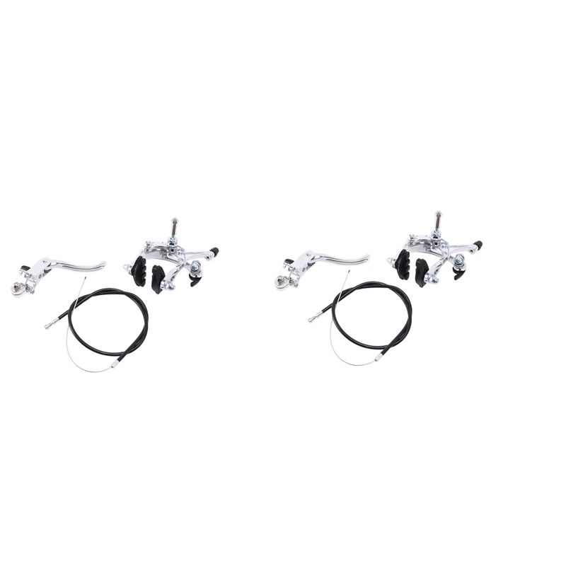 2X Front Fixie Road Bike Cruiser Brake Set Bike Brake Kit Bike Caliper Brake Kit Side Pull Brake Set Silver