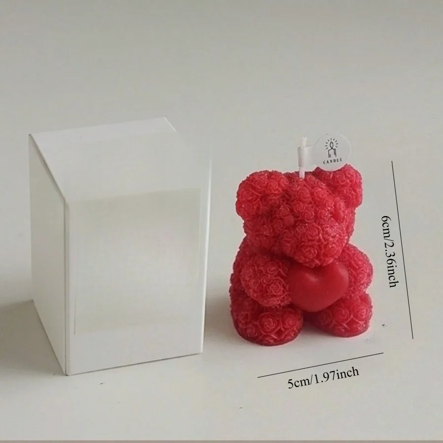 Cute Rose Teddy Bear Soy Wax Scented Candle, Romantic Aromatherapy Candle for Home Table Decor, Sweet Gift for Valentine’s Day
