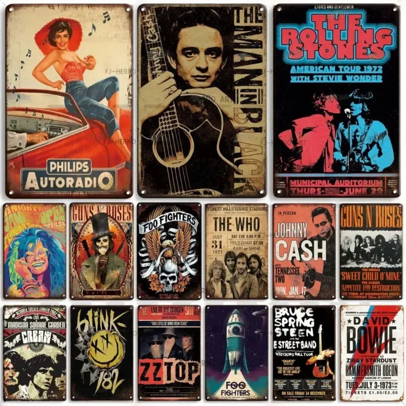 خمر الكلاسيكية روك باند المشارك لوحة معدنية تين تسجيل رث شيك الموسيقى بار نادي الجدار اكسسوارات الديكور ديكور المنزل Pla #1