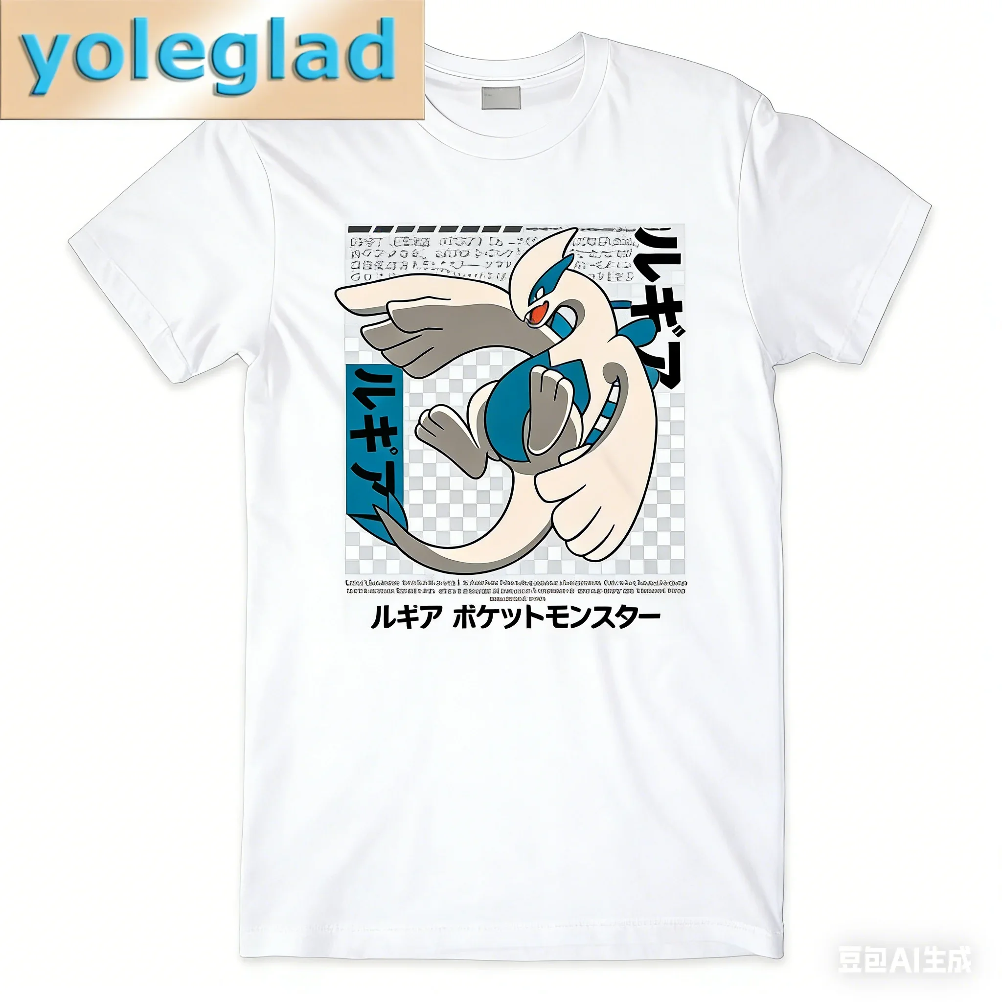 Anime Pokémon Lugia Printed Pure Cotton T-shirt for Men and Women Spring/Summer Collection Fashion Short Sleeved Shirt