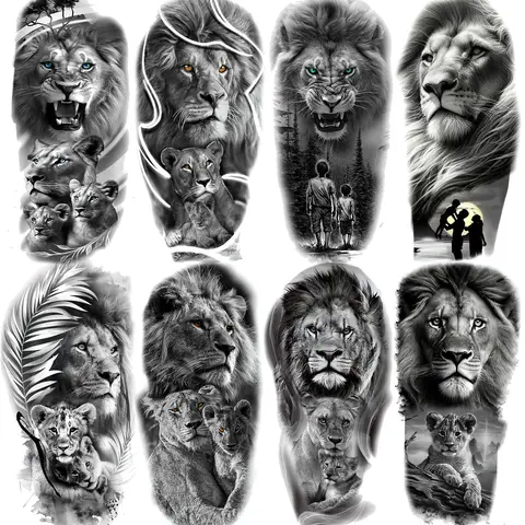1 Sheet Lion King With Baby Temporary Tattoos For Men Women Family Style Tatoos Long Lasting Waterproof Fake Arm Tattoo Stickers