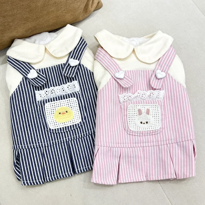 Puppy Clothes Autumn/winter Teddy Bear Pleated for Walking Dogs Be Pulled Home Clothes Pet Autumn/winter Striped Overalls Jacket