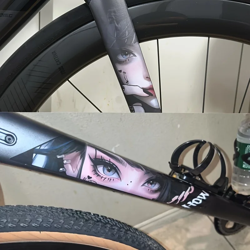 Anime-Mädchen mit Spionaugen Fahrradrahmen-Aufkleber Wasserfeste Vinyl-Sticker für Mountainbike Rennrad-Dekoration