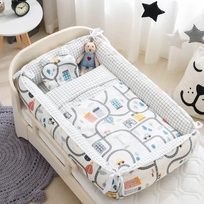 Multifunctional Portable Crib Middle Bed Baby Play Bed Detachable Mobile Bionic Bed Baby Nest Cartoon Down Cotton Styling Pillow