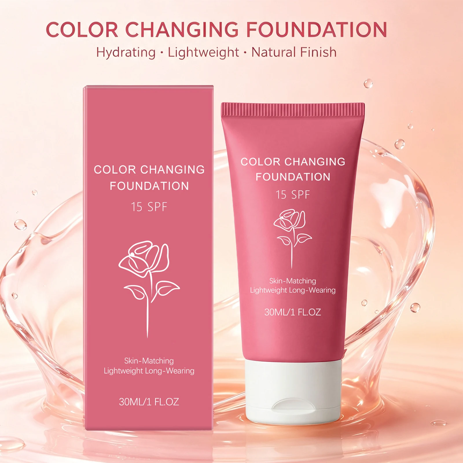 Color Changing Foundation Spf15 Soft Matte Long Lasting Hydrating Makeup Concealer Base Natural Nude Color Change Face Makeup