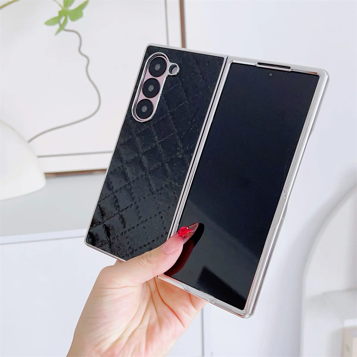 

Luxury Electroplate Frame Phone Case for Samsung Galaxy Z Fold 7 6 5 4 3 Fold7 Fold6 Fold5 Leather Shock Proof Protective Cover