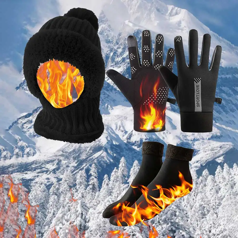 

5 шт./компл., интегрированная шапка, перчатки и носки, толстые ветрозащитные, подходят для занятий спортом на открытом воздухе, велоспорта, катания на лыжах, осеннее украшение ﻿