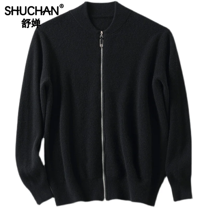 Men Zipper Thick 100% Cashmere New 2023 Winter Keep Warm Cardigan for Men Business Smart Casual Computer Knitted
