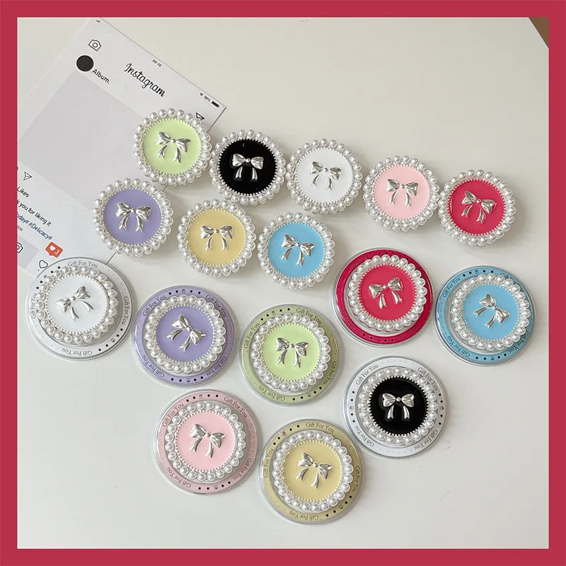 

Ins Korean Advanced Elegant Pearl Bow Holder Magnetic Suction Airbag Phone Bracket for Iphone Griptok Stand Decoration Kickstand