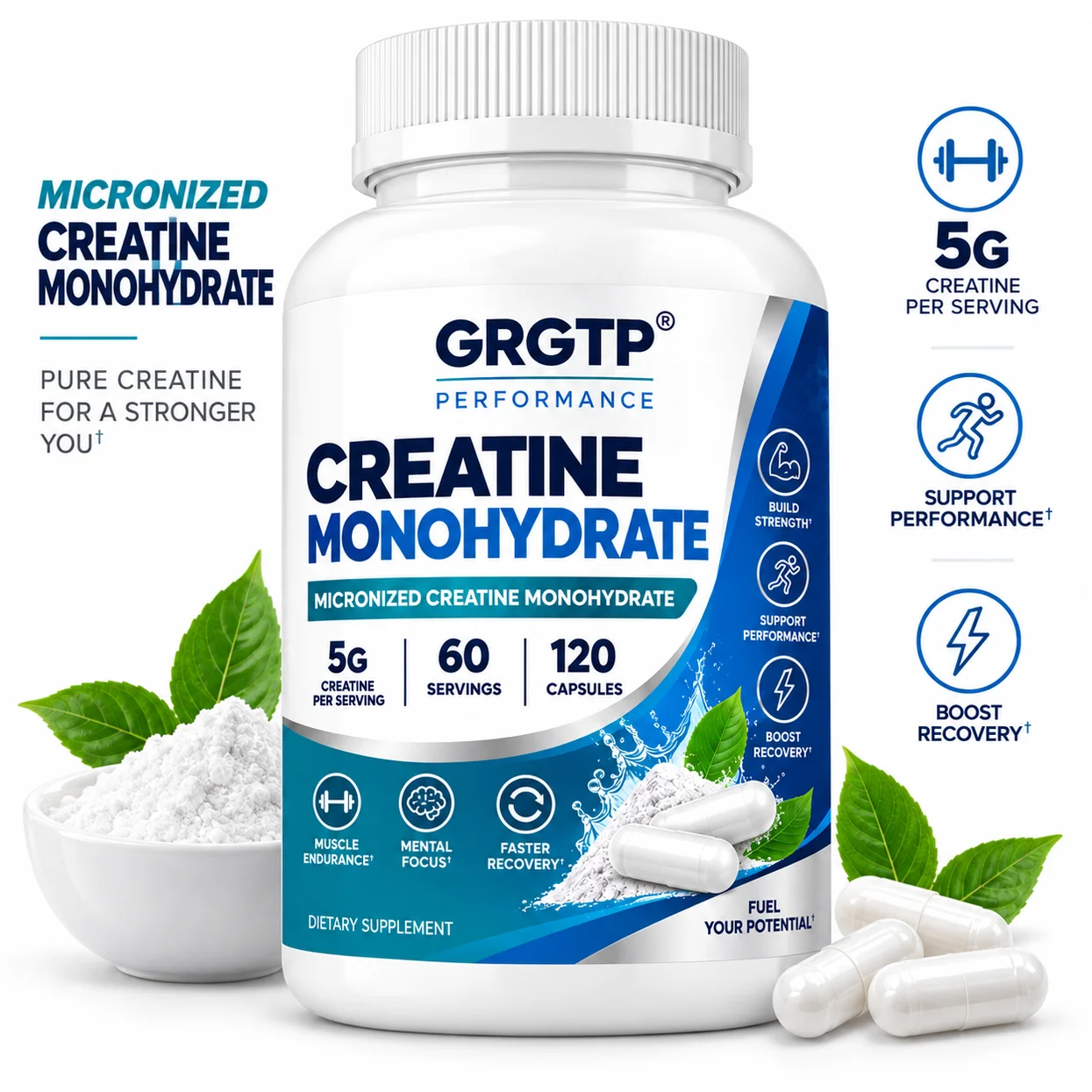 Creatine Monohydrate - Helps Build Muscle, Support Workout Recovery, Increases Endurance, For Mood, Improve Cognitive Function