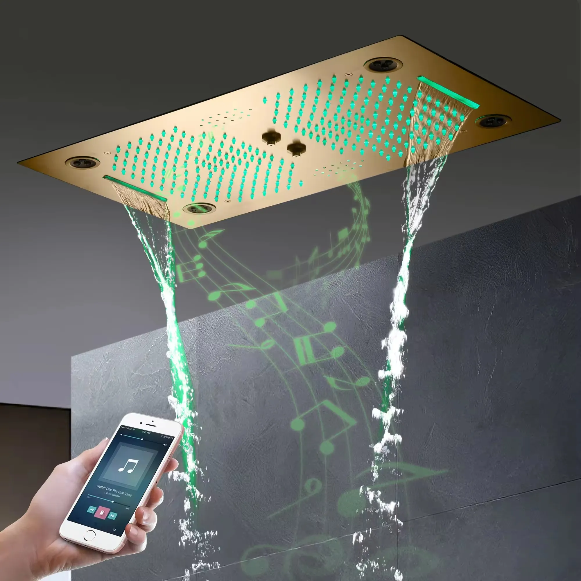 Kundenspezifisches Regenduschsystem 400 * 700 mm 4-Funktions-Duschset Digitales Duschset mit Musik