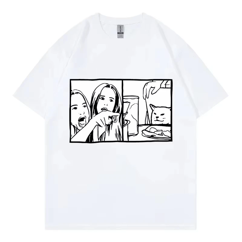 Woman Yelling At Cat Funny Meme T-shirt Unisex Fashion O-Neck Short Sleeve T Shirt Summer Casual 100%cotton T-shirts Streetwear