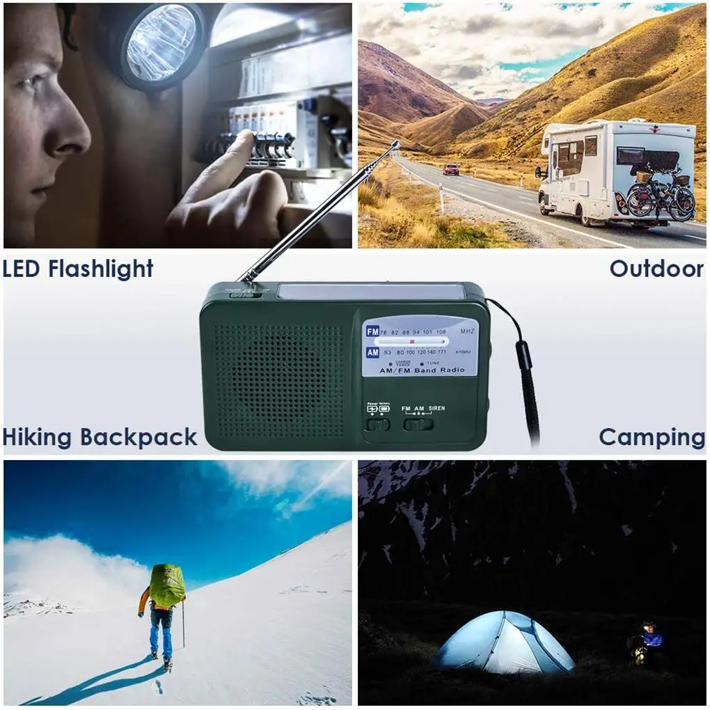 Солнечная радиоприемка, спасательная AM FM-радио, кривошипная динамо-машина, энергосберегающий фонарик, внешний аккумулятор, световой фонарик со светодиодной подсветкой, уличный