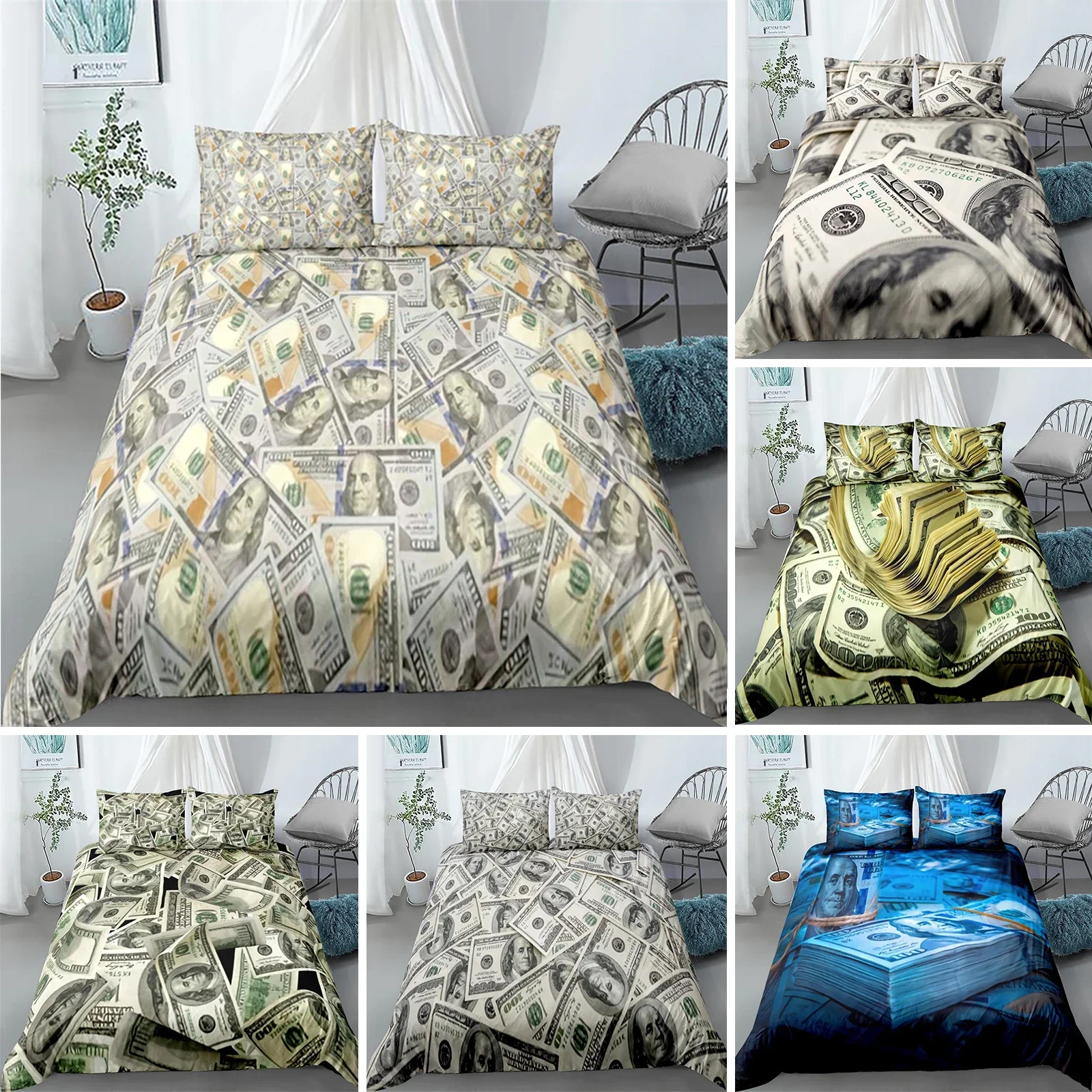 

Money Queen Duvet Cover Dollar Bills Bedding Set For Boys Girls Teens Decor Microfiber The Ben Franklin Portrait Comforter Cover