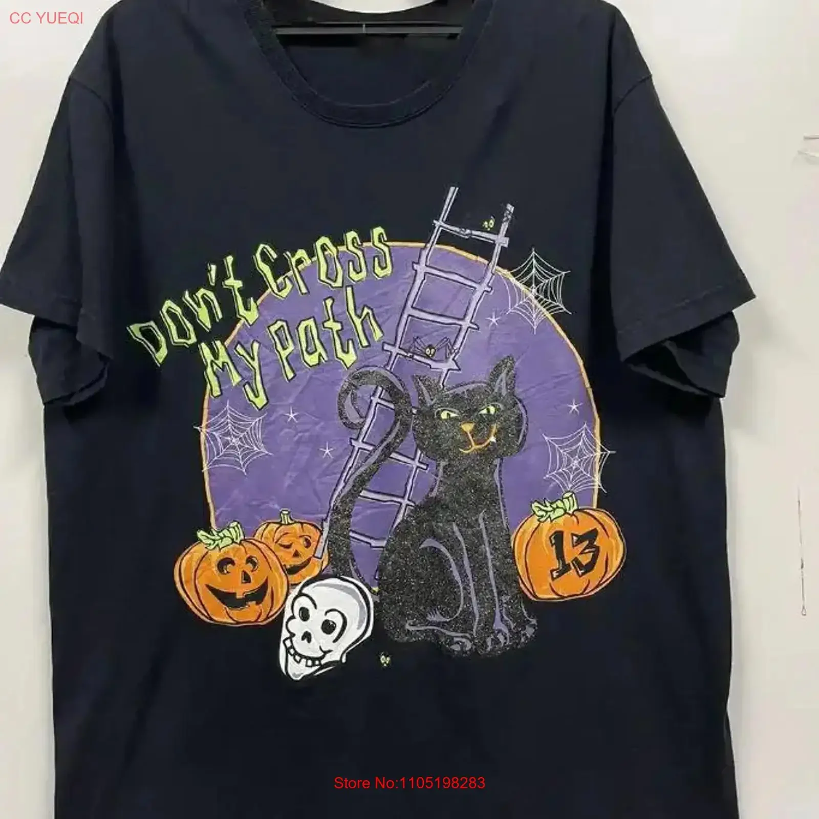 

Хэллоуин Don t Cross My Path Cat Рубашка для фанатов Хлопок UU409 винтажная стираная графическая дышащая стильная повседневная слегка унисекс