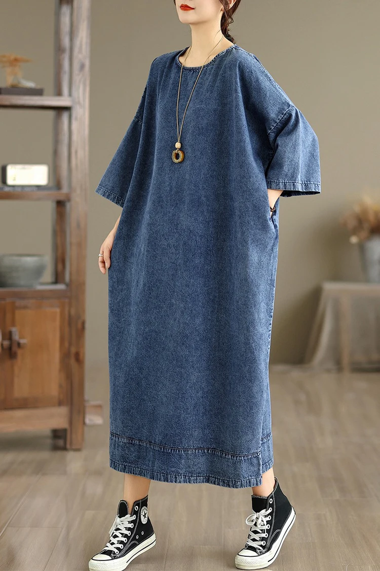 NYFS حجم كبير فستان طويل كاجوال من قماش الدنيم الصلب فستان نسائي فضفاض رداء خريف 2025 Elbise #4