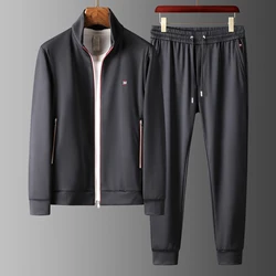 High-end spring and autumn stand collar sports and leisure suit handsome versatile men's clash color zipper slim bodysuit two se