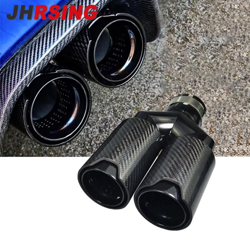 

1pcs Glossy Black Carbon Fiber Muffler Tip Y-Shape Double Exit Exhaust Pipe Universal Stainless for BMW