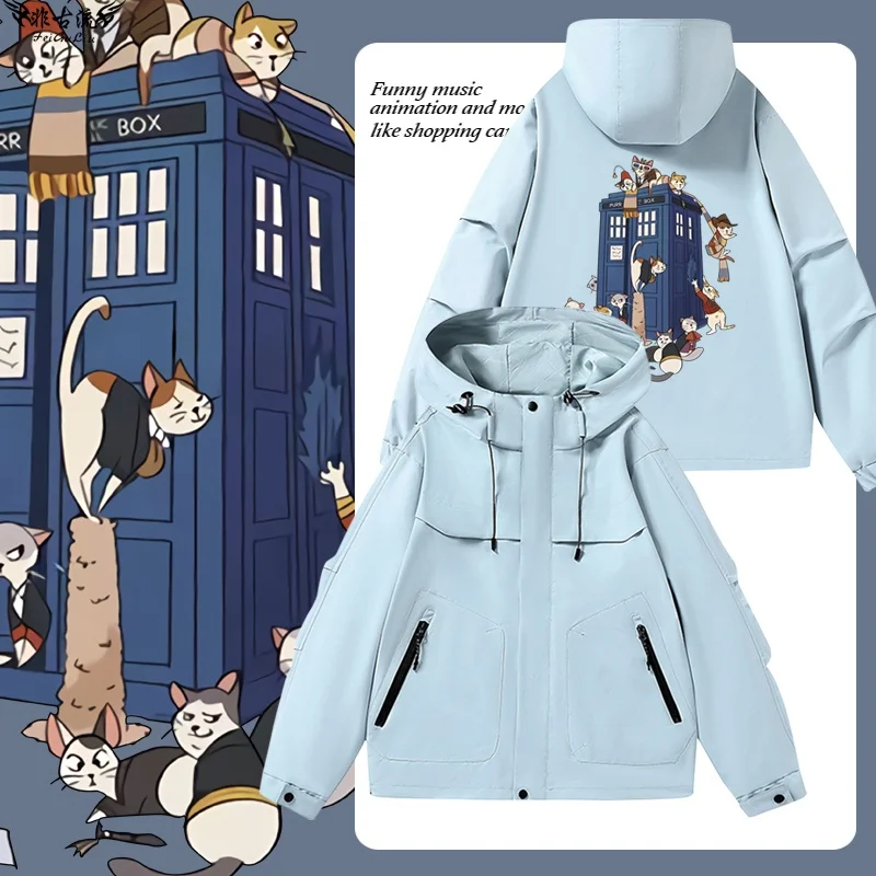 

Куртка-машина времени TARDIS из сериала «Доктор Кто», унисекс, с длинными рукавами, на молнии, из полиэфирного волокна, повседневная верхняя одежда для мужчин и женщин