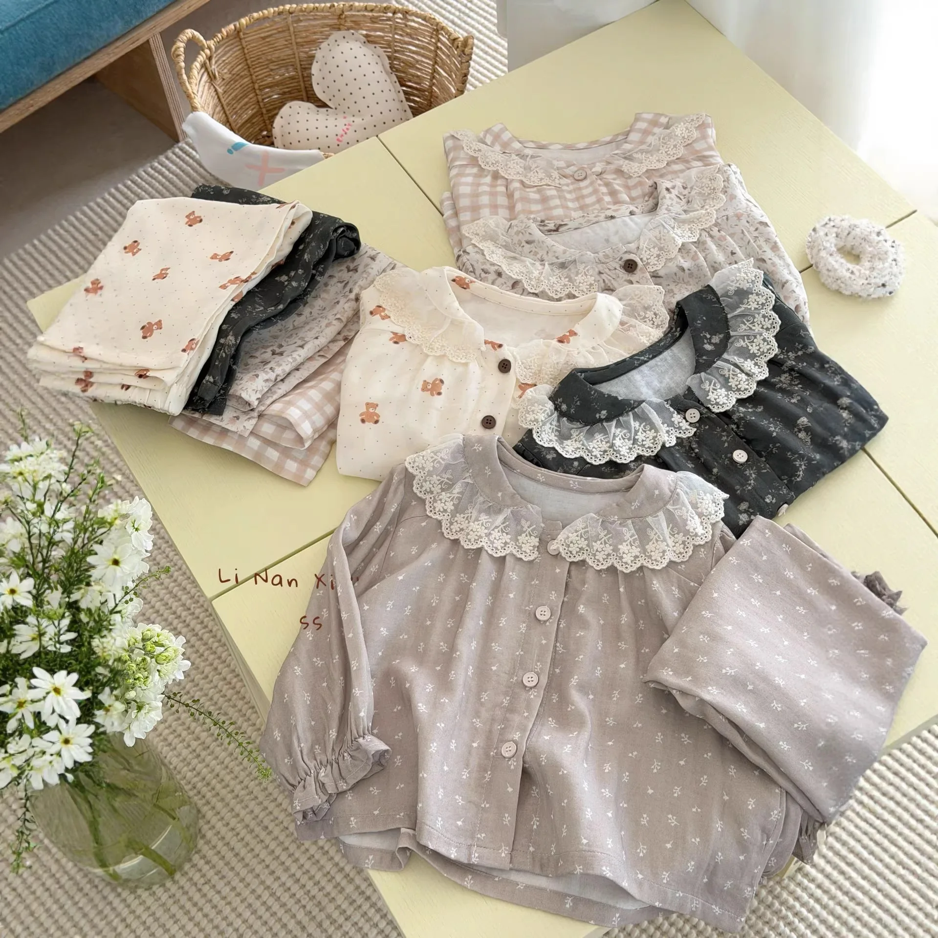 Girls Casual Set Home Clothing 2026 Spring Autumn New Girls Baby Double Layer Cotton Yarn Pajama Two Piece Set view 4