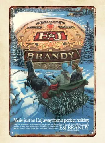 accent wall 1983 E&J Brandy Christmas Advertisement  metal tin sign sign