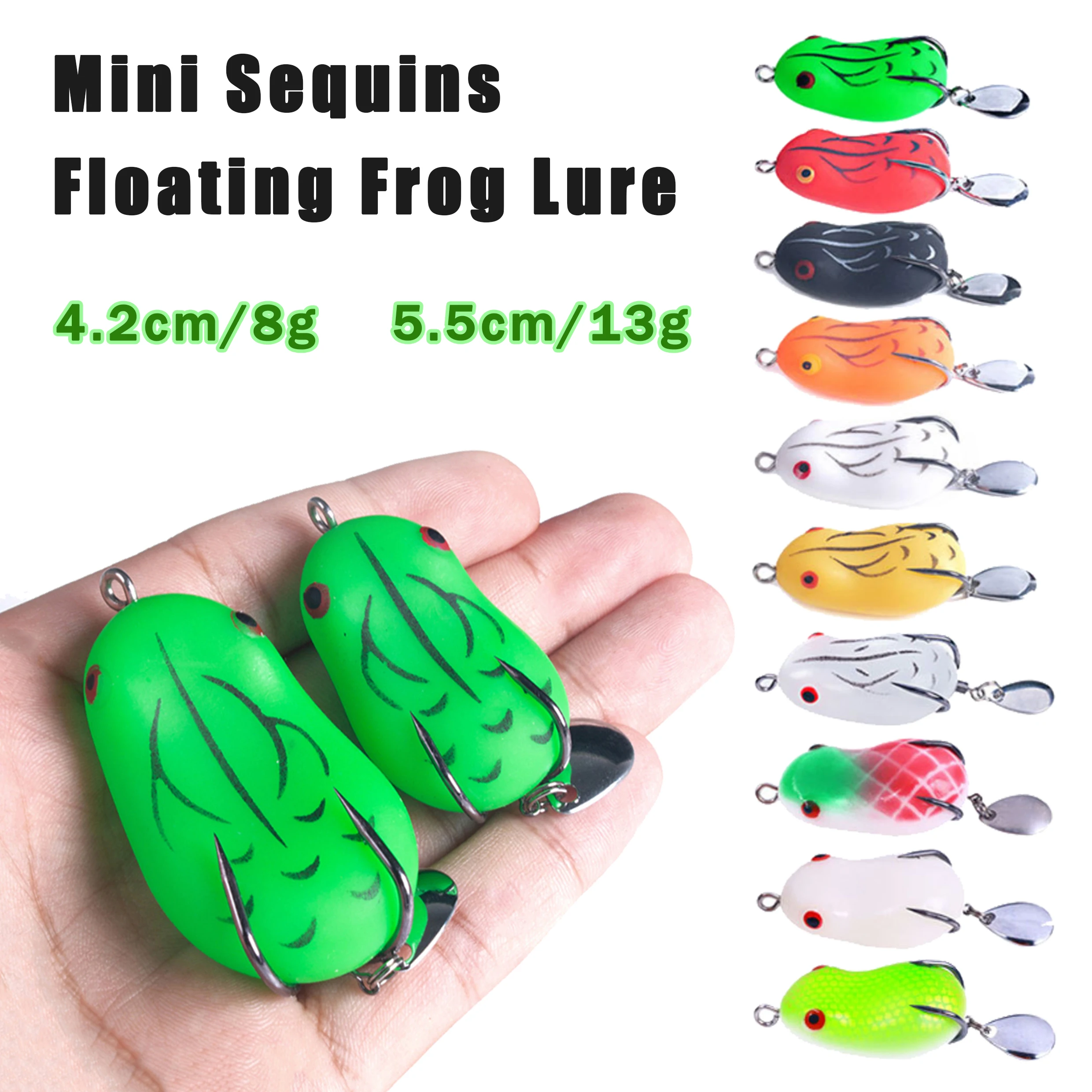 1pc Mini Glow Frog Topwater Fishing Lure 8g/13g Mini Sequins Floating Frog Bionic Fishing Bait For Snakehead FishingTackle Pesca