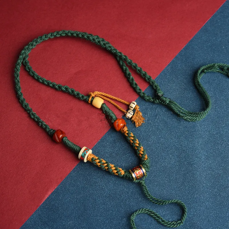 Tibetan Style Play Woven Pendant Rope Semi-finished DIY Sweater Chain Can Hang Thangka Tibetan Hand Rub Cotton Thread National