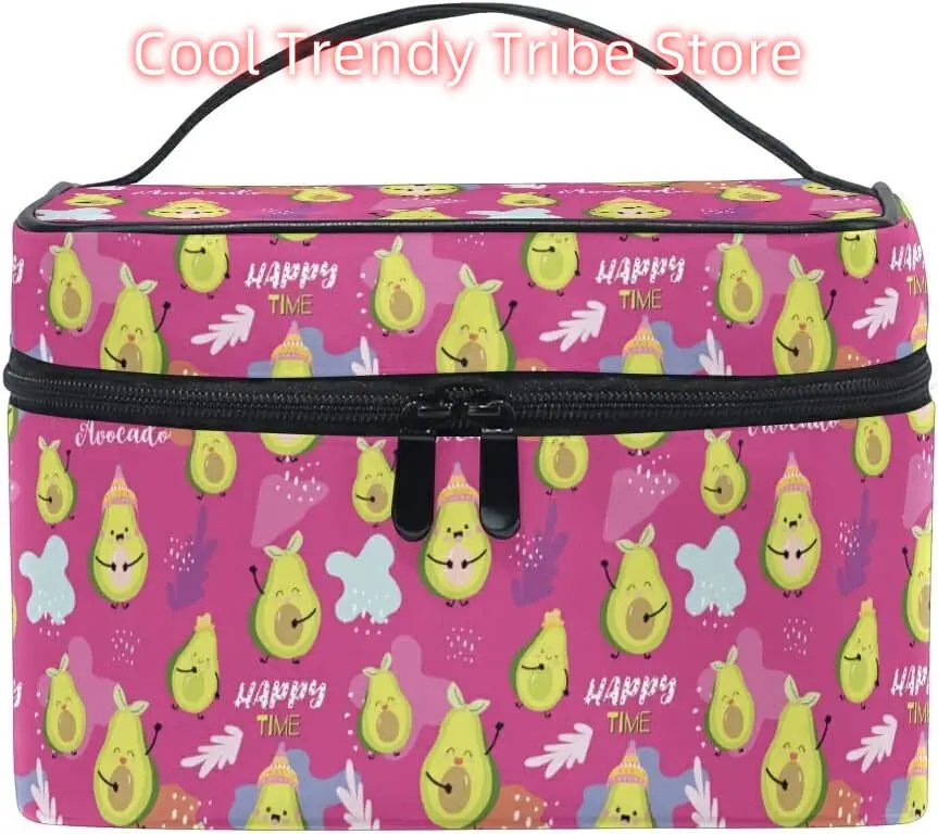

Pink Makeup Bag, Green Avocado Leaf Makeup Organizer Bags Toiletry Bag Box Travel Cosmetic Bag Make Up Train Case for Women Teen
