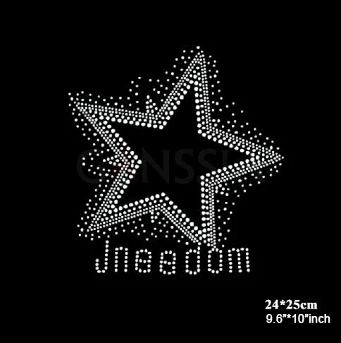 10pcs/lot(24*25cm)Five-Pointed Star with Logo Design Hotfix Rhinestone Heat Transfer Design Iron on DIY Sewing(JA-1036)