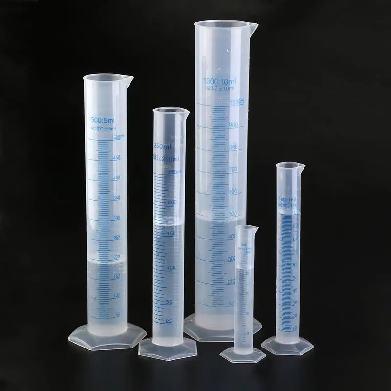 5pcs Transparent Measuring Plastic Graduated Cylinder Plastic Test Liquid Tube Lab Tool 50ml / 100ml / 250ml / 500ml / 1000ml